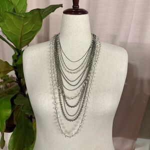 Chic Multi-Layered Silver and Crystal Necklace
